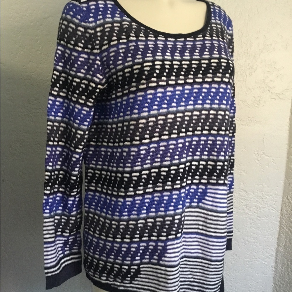 NIC + ZOE NWT Blue Black Stripe Knit Sweater Size L $148